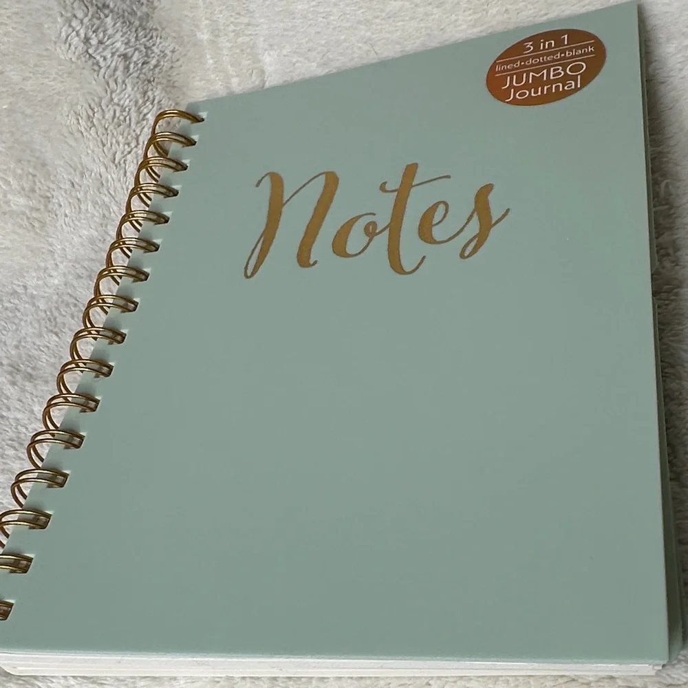 Notes Green & Gold Spiral Journal Doodle Sketch Notebook NWT lines dots blank